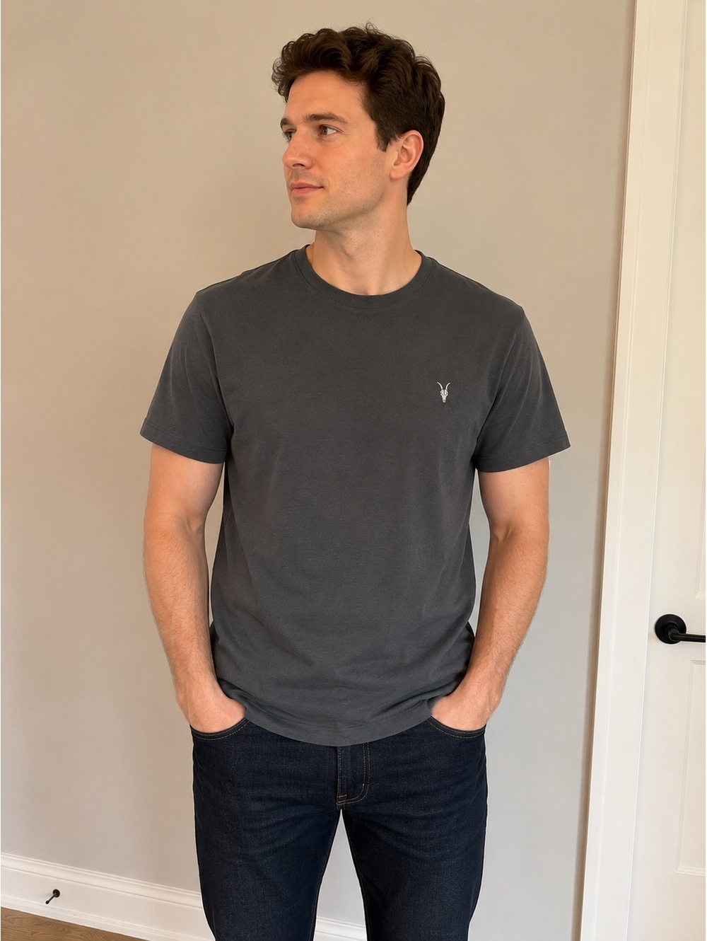 All Saints Carter Grey Slim Fit Organic Cotton T-Shirt Small with Tags